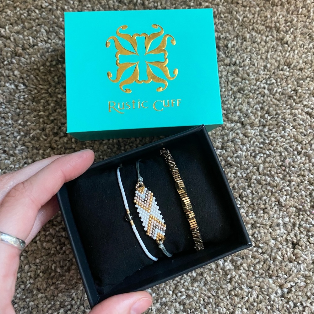 Set of 3 Rustic Cuff Adjustable Bracelets + Box